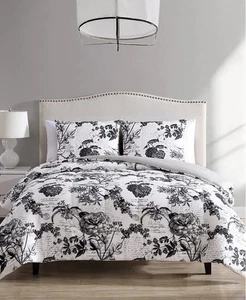 Hallmart Sammlerstücke bemalte Schrift 3 Stück Wende-Bettdecken-Sets-King - Bild 1 von 5