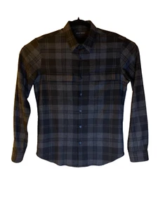 Theory Wool Blend Grey Black Plaid Long Sleeve Button Down Size Medium - Picture 1 of 4
