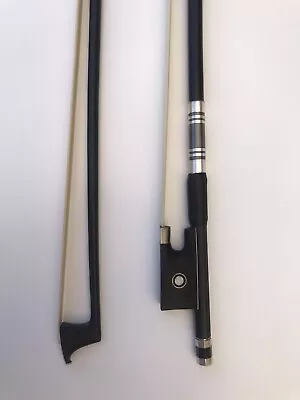 1/16 New Carbon Fiber Violin Bow Ebony Frog Round Fancy winding  Horse Hair - Image 1 of 4