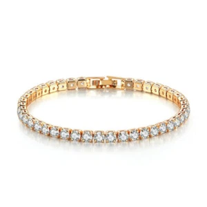 New 4MM Round White Fire Topaz Gemstone Yellow Gold Women Girls Charm Bracelets - Picture 1 of 7