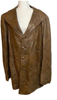 Leather Jacket Vintage Brown Men's Size L/XL (44) Made In USA 3/4 Length Nice - Image 1 of 4
