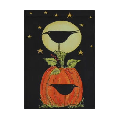 CROW ON PUMPKIN 12.5" X 18" GARDEN FLAG 11-1635-118 RAIN OR SHINE FALL SEASON - Image 1 of 2