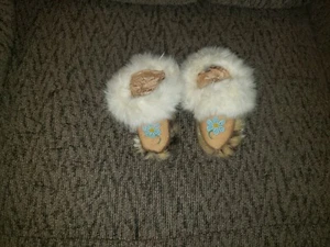 Native American Moccasins - slippers - real fur, hand stiched - hand bead work  - Picture 1 of 7