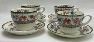 Four Sets Spode CHINESE ROSE Green Trim Cups and Saucers VGC - Picture 1 of 5
