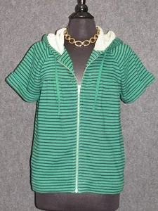 FRENCH CONNECTION Green Blue Striped Zip Hoodie Sweatshirt SZ M - Picture 1 of 8