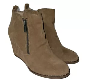 Lucky Brand Wedge Suede Booties Double Zip Tan Size 6 - Picture 1 of 9