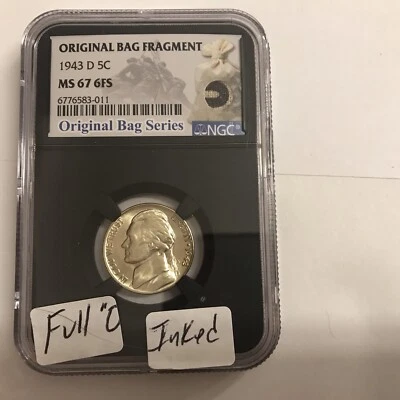 1943-D 5c Jefferson  Nickel - NGC MS67 6FS w/ Full O Ink!rare - Image 1 of 2