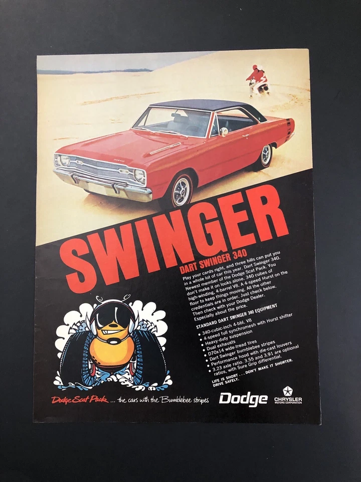 1968 DODGE DART 340 ORIGINAL VINTAGE PRINT AD ADVERTISEMENT PRINTED - Image 1 of 1