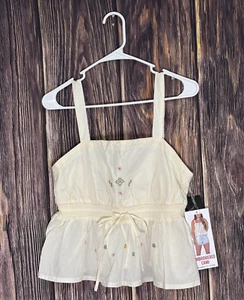 Camiseta sin mangas/peplum rosa celebridad para mujer L crema con flores bordadas nueva con etiquetas - Imagen 1 de 14