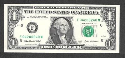 2003A $1 WEED/STONER RADAR NOTE F04200240M UNC APRIL 20, 4/20 - Image 1 of 2