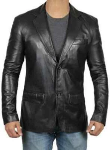 Men's Genuine Lambskin Leather Blazer Biker Motorcycle Black Leather Coat Jacket - Picture 1 of 4