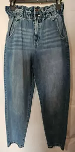SO MOM JEAN ELASTIC RUFFLED WAIST DISTRESSED LIGHT WASH BLUE SZ 11/30W #3928 - Picture 1 of 8