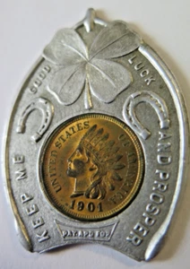 Werbung 1901 Indian Head Cent WHITEHEAD HOAG CO. ENCASED PENNY GOODLUCK W&H - Bild 1 von 8