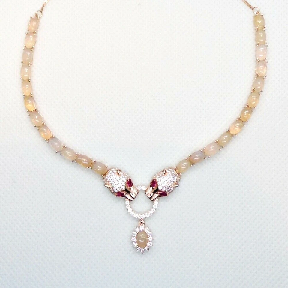 Welo Opal CZ Collier Tiger Leopard 925 Silber 585 Roségold vergoldet 46 & 5 cm - Bild 1 von 4