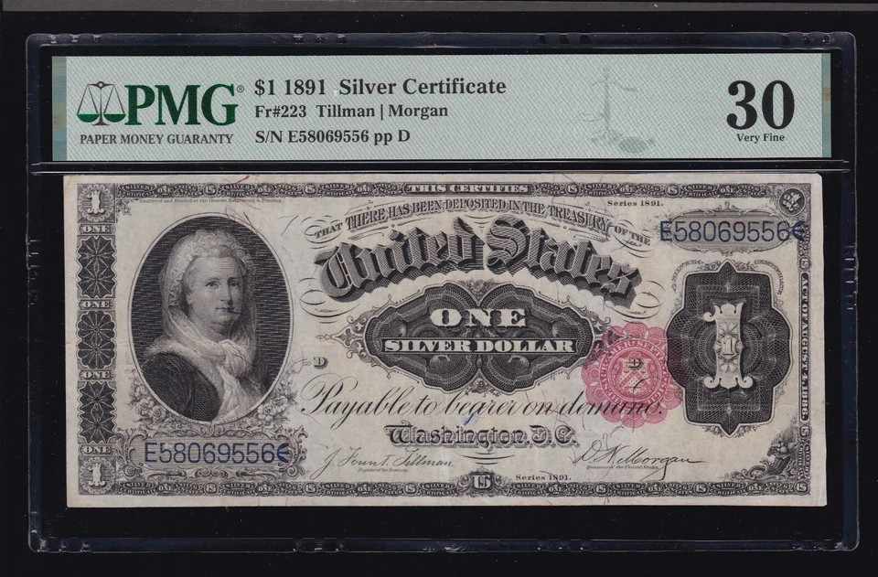 US 1891 $1 Martha Silver Certificate FR 223 PMG 30 Ch VF (556) - Image 1 of 2
