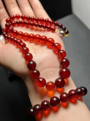 Pulsera collar tasación cuentas redondas piedras preciosas ámbar rojo sangre natural Foto 1 de 4