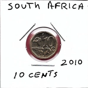 SOUTH AFRICA 10 CENTS 2010 UNC AFURIKA TSHIPEMBE,SOUTH AFRICA NEW NATIONAL COAT - Picture 1 of 2