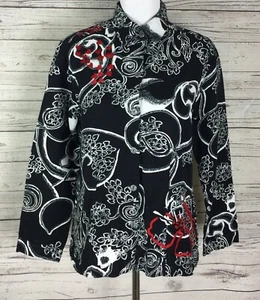 Chico’s Black White Red Embroidered Heart Button Front Shirt Jacket 1 (M/8) - Picture 1 of 10