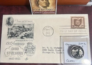 Ohio Coin & Cover Set. 2002S Proof State Qtr & 1953 Anniversary FDC FD101 - Picture 1 of 6