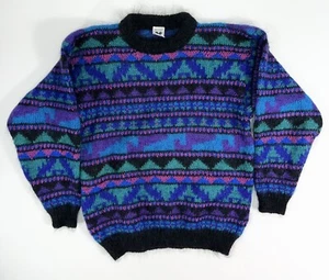 SHAG MOHAIR WOOL KNIT VINTAGE FUZZY SWEATER MOD GRUNGE NEW WAVE ABSTRACT SIZE L - Picture 1 of 10
