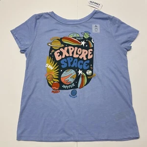 Old Navy Girls Graphic Tee Space T-Shirt Light Blue Size Large (10-12) NEW NWT - Picture 1 of 6