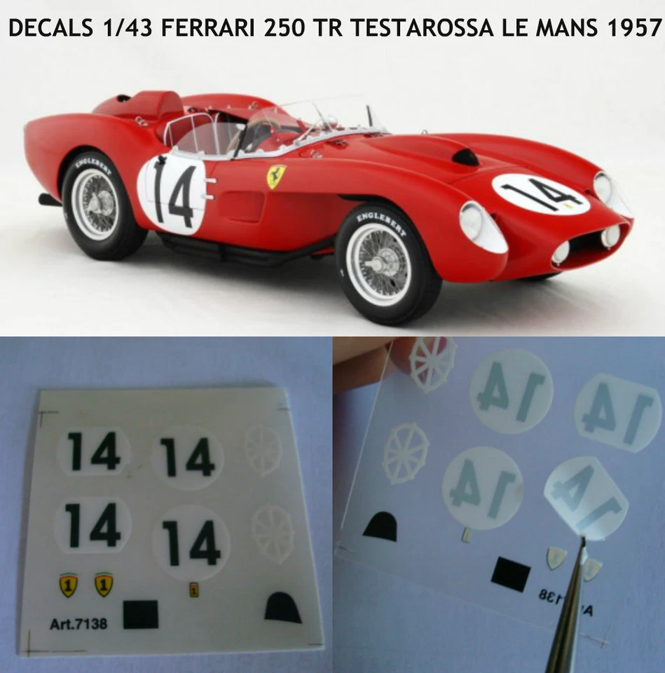 decals TRANSFER KIT 1/43 FERRARI 250TR LE MANS 1957 NEW DECALCOMANIA  - Immagine 1 di 1