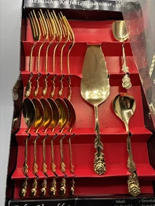 Goldenes Dessertbesteck aus Deutschland namens Kaffeebesteck 15-TLG vergoldet - Bild 1 von 12