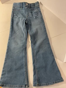 Little Girls Flare Denim Jogging Size S 6-6x Star Appliqués Flare Leg  - Picture 1 of 4