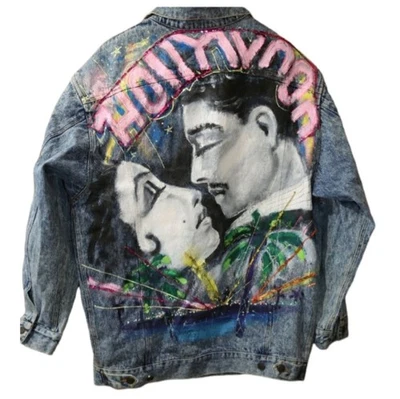 Chaqueta vaquera vintage años 80 Sport Deco pintada a mano Hollywood lentejuelas mediana Foto 1 de 4