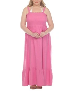 Raviya Women's Plus Size Smocked Cotton Sleeveless Cover Up Maxi Dress 3X - Picture 1 of 1