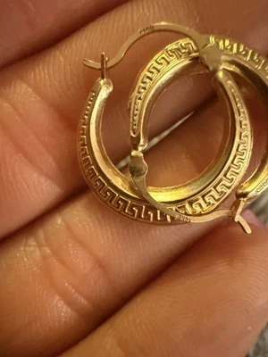 14k Gold Greek Key Designed Earrings - Image 1 of 4