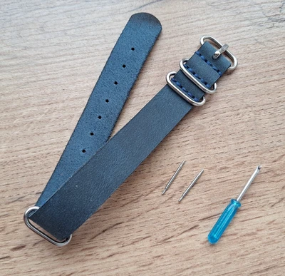 Correa de reloj de cuero AZUL Crazy Horse correa de reloj de una pieza 16 mm-30 mm Foto 1 de 4