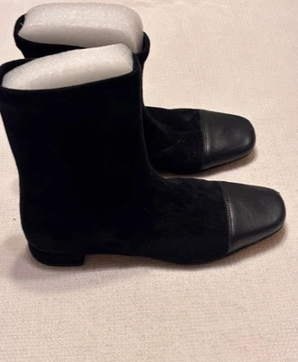 All Black Women’s Ankle Boots Black Leather/Suede Front Square Toe Sz 38 Pull On - Image 1 of 4