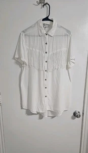 Back In The Saddle Vintage Fringe Blouse Sz XL Button Down Western Cowgirl Chic - Picture 1 of 6