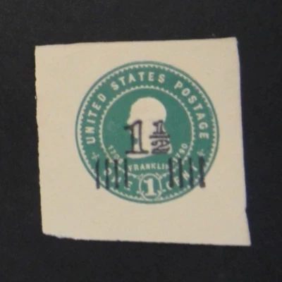 US Stamped Envelope U509 1-1/2c on 1c 1925 Green on Amber Cut Square #2 - Image 1 of 2