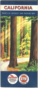 CHEVRON 1950 Road Map CALIFORNIA Los Angeles San Francisco Route 66 Redwoods - Picture 1 of 6