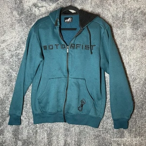 Motorfist Hoodie Mens Small Teal Full Zip Hooded Sherpa Lined Sweatshirt Jacket - Picture 1 of 11