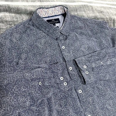 Camisa de vestir llamativa hojas grises talla L para hombre calce ajustado Michael Brandon Los Angeles Foto 1 de 4