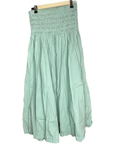 Staud Damen gesmoktes trägerloses Kleid grün Medium Midi Baumwolle Midi Sommer Freizeit - Bild 1 von 8