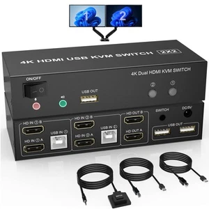 Dual Monitor HDMI KVM Switch 2 Port 4K@60Hz Extended Display KVM Switch HDMI ... - Bild 1 von 8