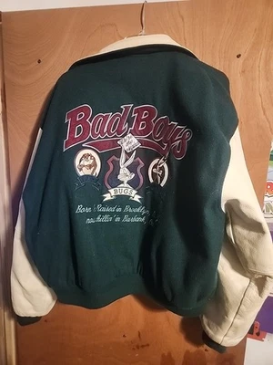 90’ ACME “Looney Tunes Bad Boys” Varsity Jacket XL Size Extra Large EUC Leather  - Image 1 of 4