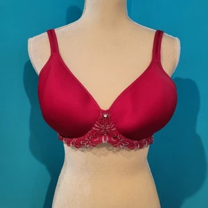Bali Bra RED 36D Contour Ultra Light Lace Embroidered Back Smoothing 3443 - Picture 1 of 8
