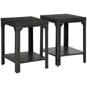 Industrial Side Table Set of 2 with Storage Shelf, Bedside Tables with Steel