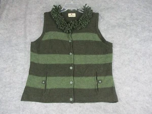 Vintage Woolrich Sweater Vest Women XL W45 Green Lambs Wool Fringe Collar Button - Picture 1 of 12