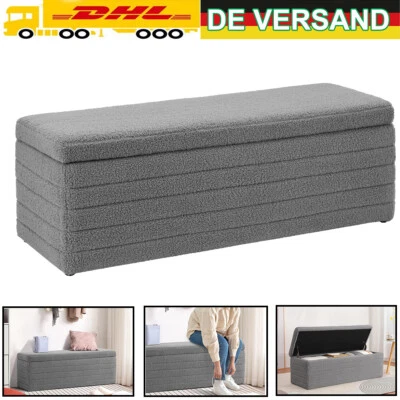 Sitzbank mit Stauraum Teddystoff Sitzhocker Schuhbank Schlafzimmer Sitzbox 118cm - Bild 1 von 4