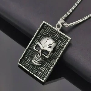Premium Punk Design Edelstahl Kette Halskette mit 3D Anhänger Totenkopf Schild - Bild 1 von 4