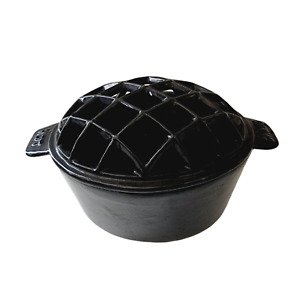 Cast Iron Wood Stove Oval Steamer Humidifier Potpourri Steam Pot Woven Lid Black