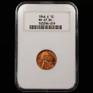 1946-S Lincoln Wheat Cent 1c - NGC GRADED MS67RD - "Old Fatty" NGC Holder - Picture 1 of 4