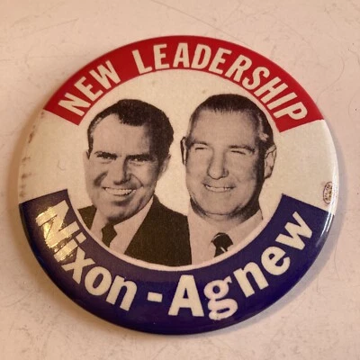 Nixon Agnew New Leader Ship 1968 Presidential Campaign Button 3.5 Inch - Image 1 of 4