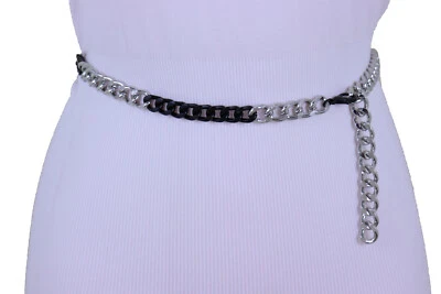 Women Disco Dance Belt Hip High Waist Black Silver Metal Chain Plus Size XL XXL - Image 1 of 4